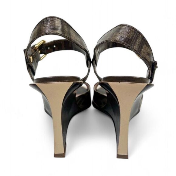 FENDI Tobacco Brown FF Zucca Logo Coated Canvas Wedge Sandals Size EU38.5 - Picture 7 of 14